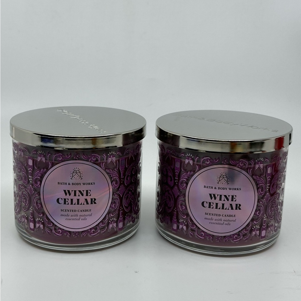 Bath & Body Works WINE CELLAR 3 Wick Candle X2 with Essential Oils NEW FRESH